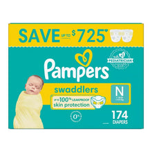 Pampers Swaddlers size N baby diapers box, 174 diapers.