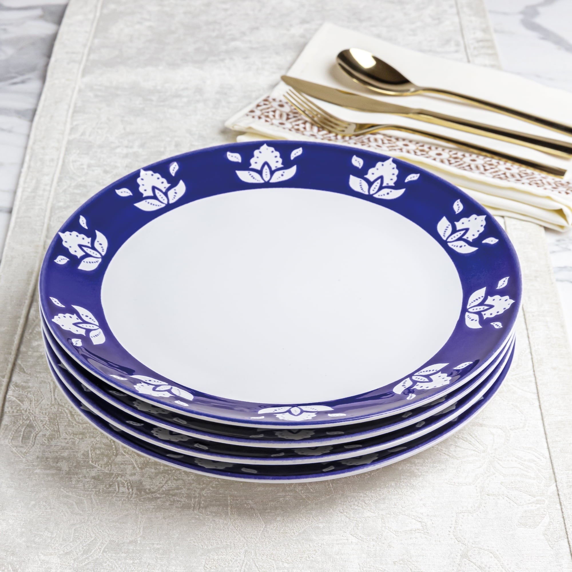 Sofia Home 4 Pack Indigo Round Stoneware Dinner Plates by Sofia Vergara