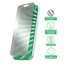 Mirror glass screen protector for iPhone, dark gray sheet with rounded edges