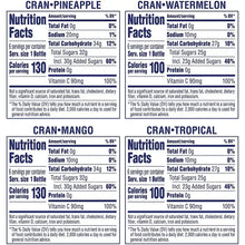 Ocean Spray nutrition facts for cranberry flavors: pineapple, watermelon, mango, tropical