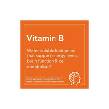 Vitamin B information card about water-soluble B vitamins for energy support