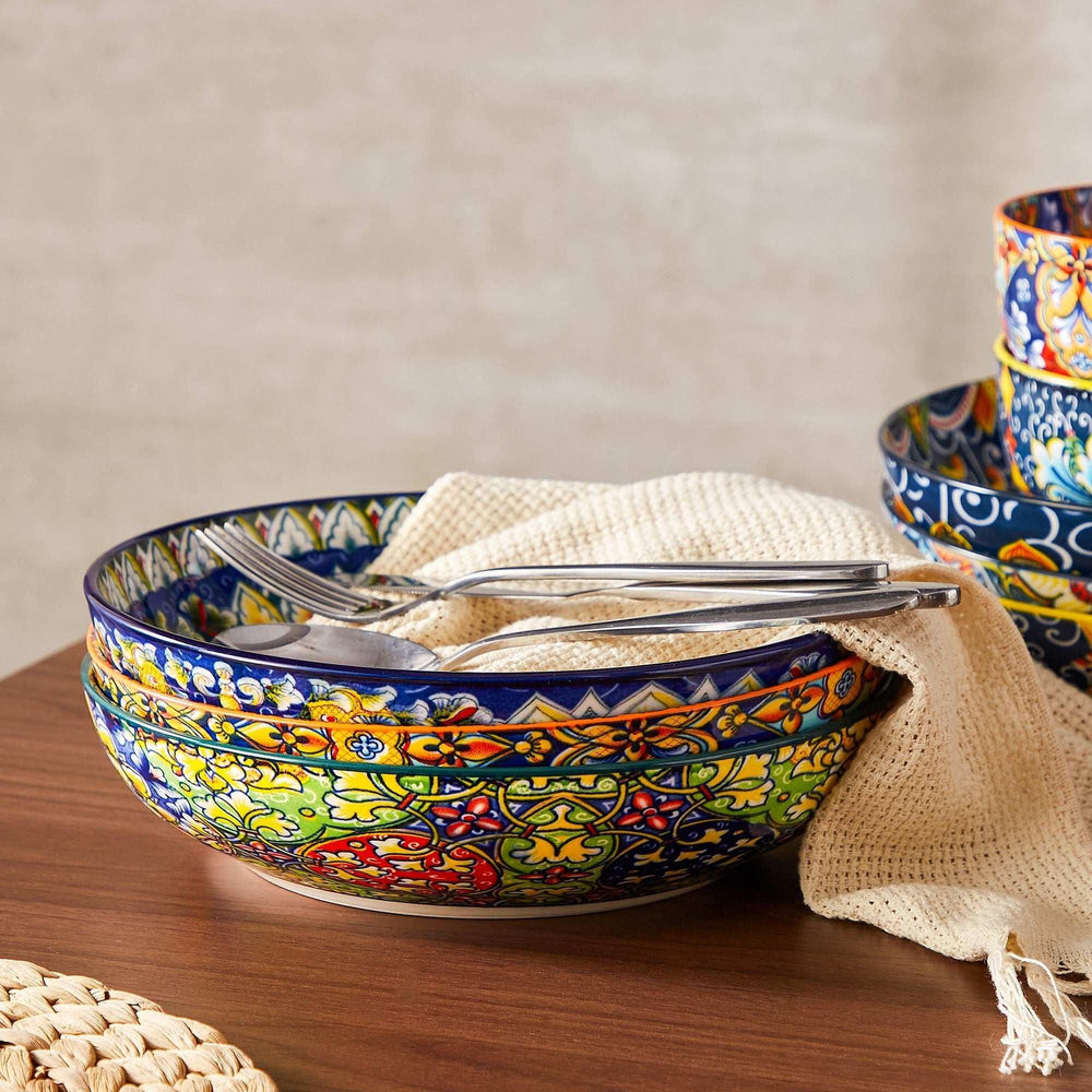 Malacasa Pasta Bowls, Ceramic Salad Bowls Set of 6, 42 oz Large Corlorful Serving Bowls for Kitchen, Dishwasher Microwave Safe Soup Bowls Set, Pasta Plates - USA MEGA SHOP