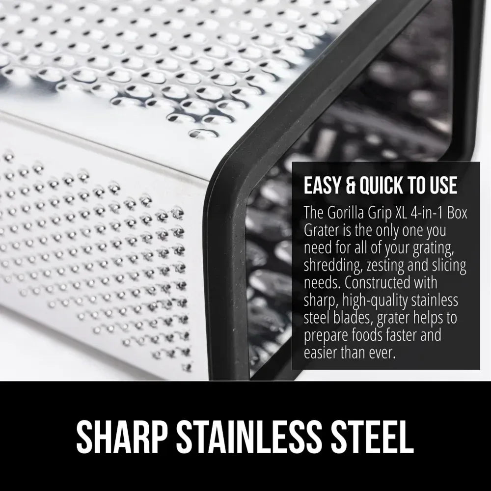 GORILLA GRIP Cheese Grater, BPA Free Stainless Steel Box Graters, Cheeses and Veggie Shredder