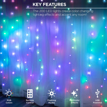 RGB curtain string lights with multicolor LED points for glowing accent lighting
