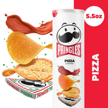 Pizza-flavored potato crisps canister, 5.5 oz, with chip and pepper graphics