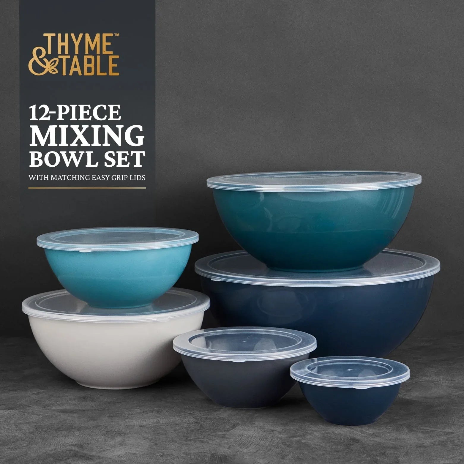 Thyme & Table 12-Piece Nesting Mixing Bowl Set, Blue - USA MEGA SHOP