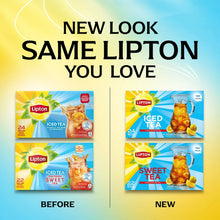 Before-and-after package comparison for iced tea bags, showing multiple Lipton cartons.