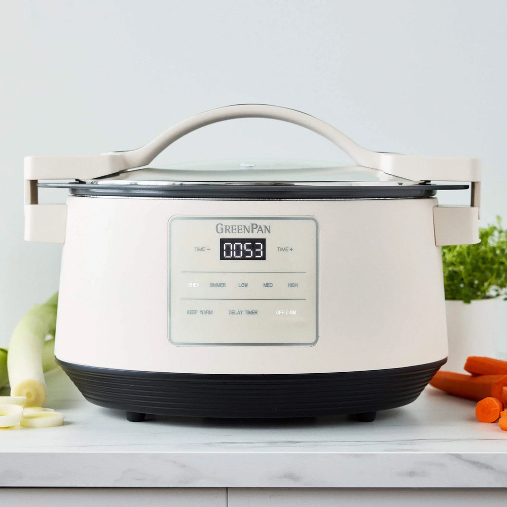 GreenPan 8 Quart Family Size Locking Lid Slow Cooker, Cream - USA MEGA SHOP