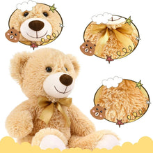 Set of 5 plush teddy bears, tan and brown 14-inch stuffed animals with bows