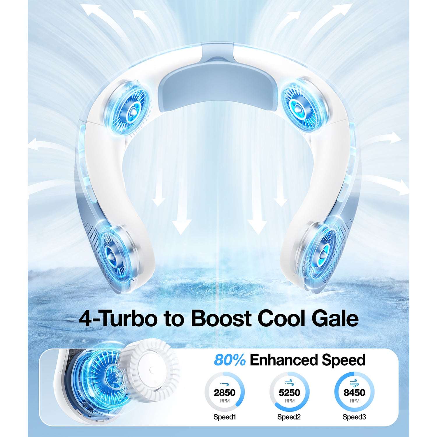 TORRAS Portable Foldable Neck Fan, COOLiTE with 4,000-mAh Battery (Light Blue), X00FG2D002