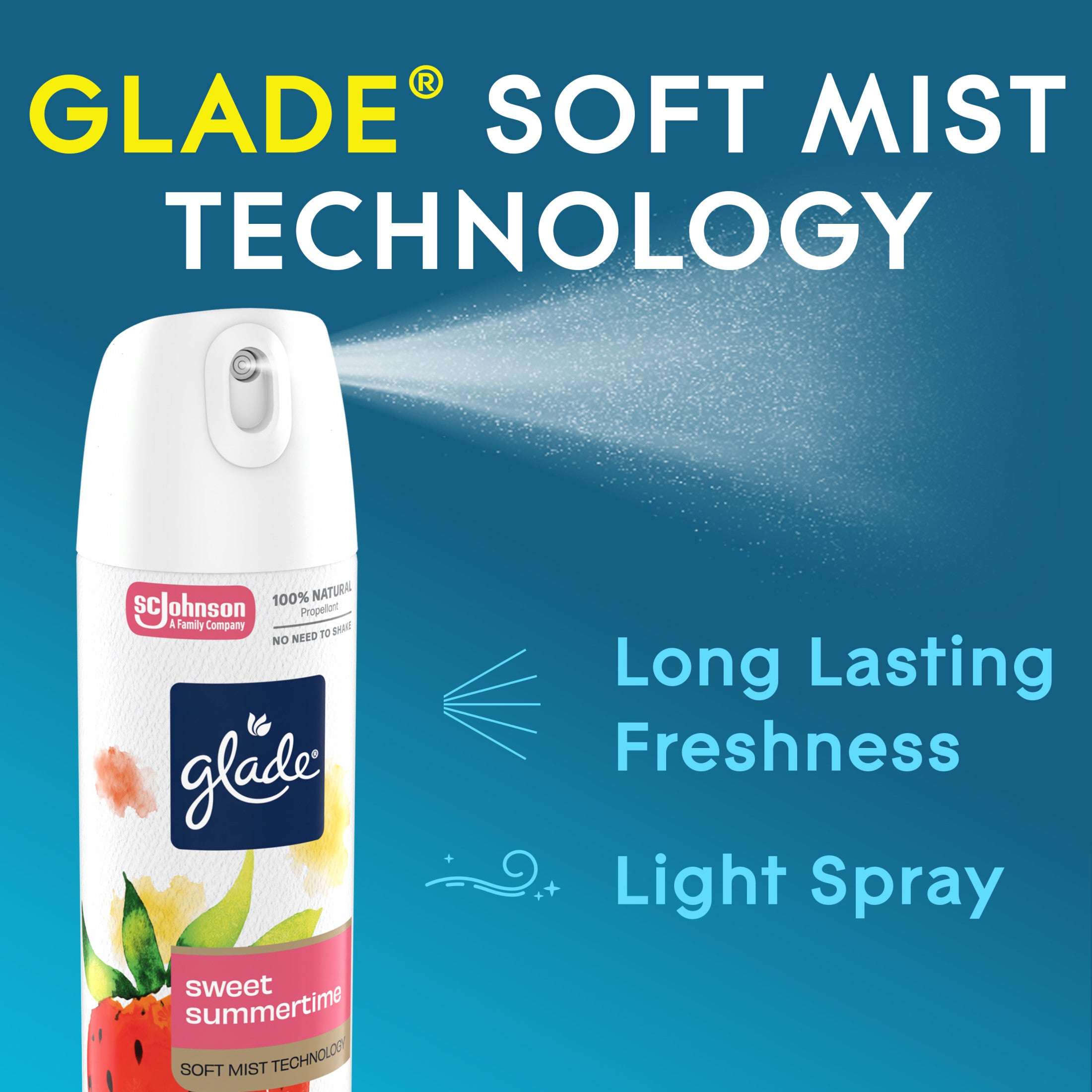 Glade® Odor Fighting Soft Mist Air Freshener Room Spray, Sweet Summertime, 7.3oz., 1 Count