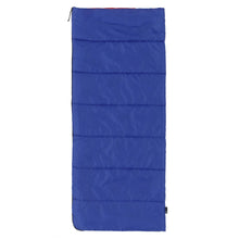 Youth rectangle sleeping bag in dark blue with quilted baffles and drawstring cord