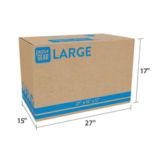 Large kraft moving box with blue stripe, 27 x 15 x 17 in dimensions shown