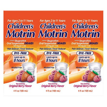 Children's Motrin ibuprofen kids medicine box, berry flavor, 3 x 4 fl oz