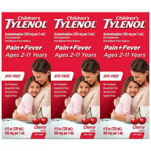 Children's Tylenol pain + fever oral suspension box, cherry flavor, dye-free