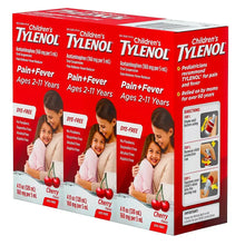 Children's Tylenol pain + fever box front and side panels, cherry, dye-free