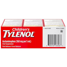 Children's Tylenol box end label with barcode and acetaminophen details