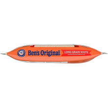 Ben's Original long grain white rice bag, end view, orange package