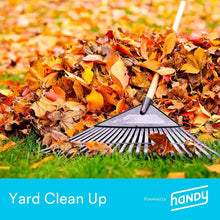 Handy leaf rake clearing fallen autumn leaves from grass