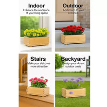 Cedar rectangle planters styled for indoor and outdoor use with blooming flowers.