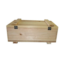 Cedar storage box with hinged lid and metal latch hardware