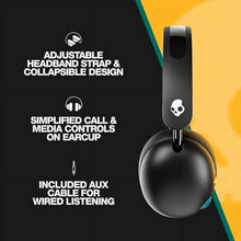 Black kids over-ear headphones with adjustable headband and teal earcups