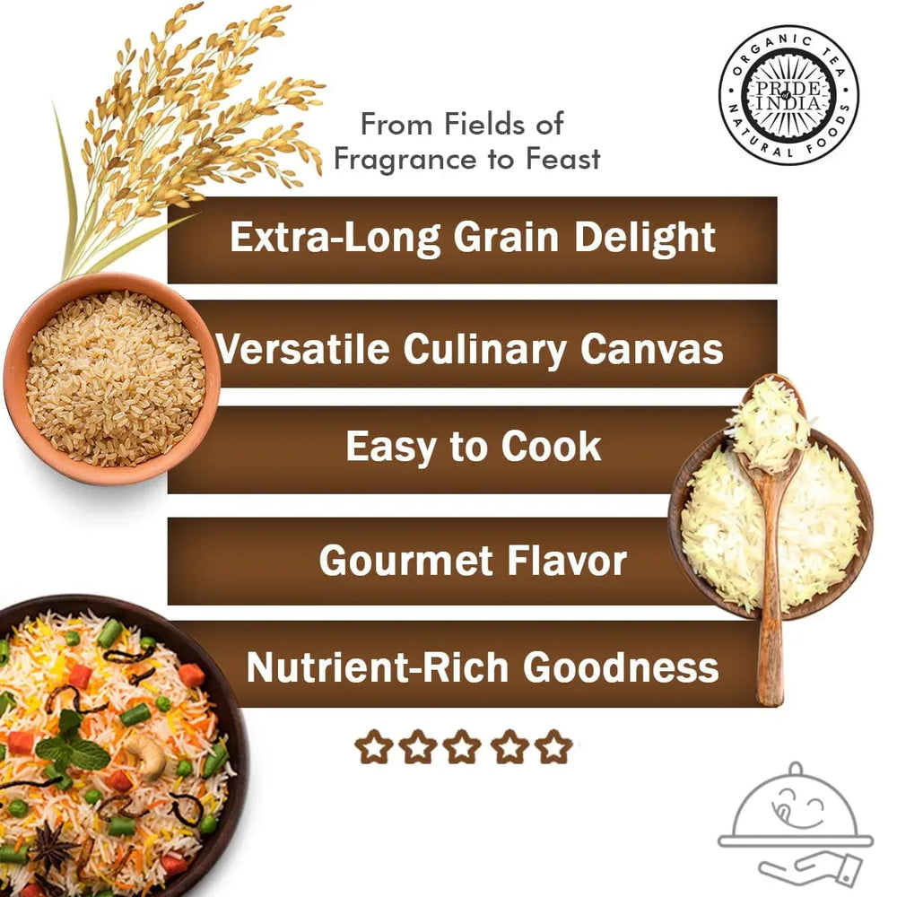 Pride Of India - Extra Long Indian Premium Brown Basmati Rice, 5 Pound (2.26 Kilo) RECOLSABLE JUTE (BURLAP) - Naturally Aromatic, Aged, Flavorful, Slender, Non Sticky Whole Grains - USA MEGA SHOP