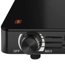 Electric warming tray temperature knob labeled OFF and MAX