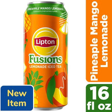 Pineapple mango lemonade iced tea can, Lipton Fusions label