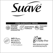 Suave moisturizing formula logo panel with natural almond and shea butter