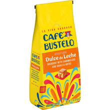 Ground coffee bag, Dulce de Leche flavor, yellow packaging, front view