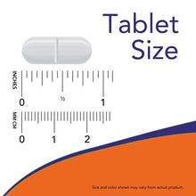 Garlic 5000 tablet size diagram with white oblong tablet and measurement scale
