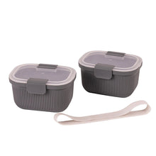 Grey ribbed rectangular plastic snack containers with matching lids and carry strap