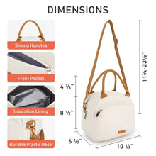 Cream insulated lunch tote bag front view with zip pocket and top handles