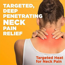 Neck heat wrap relief on a person’s upper neck and shoulders