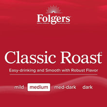 Folgers Classic Roast coffee pod box front panel, medium roast