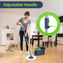 Spin mop and bucket set with adjustable telescoping handle and wringer bucket