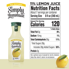 Simply Lemonade nutrition facts panel with 11% lemon juice claim