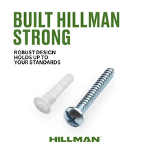 Pair of steel screw wall anchors with white nylon plugs, #8-14