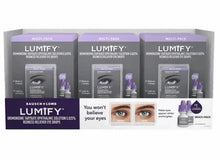 Redness reliever eye drops set with three multi-pack boxes and small purple bottles
