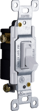 Grounding toggle switch with side screw terminals, white rocker and metal mounting frame