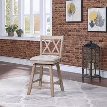 Brookline 24'' swivel barchair in light wood with X-back and gray cushioned seat