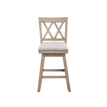 Brookline 24'' swivel barchair with light wood X-back and gray upholstered seat