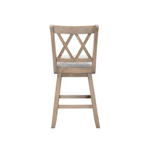 Brookline 24'' swivel barchair, light wood X-back and gray seat cushion, side view