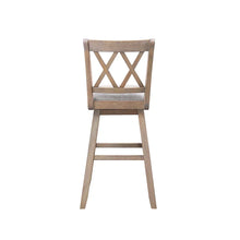 Beige swivel barchair with X-back slats and padded seat cushion