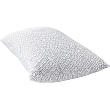 White pillow with geometric lattice cover, side view