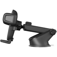 Universal phone car mount with dashboard/windshield base, dark gray cradle