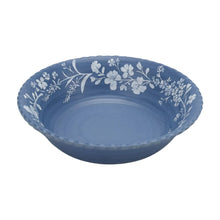 Blue floral melamine shallow bowl with daisy garland rim