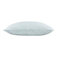 Light blue oblong pillow with smooth cover and seams