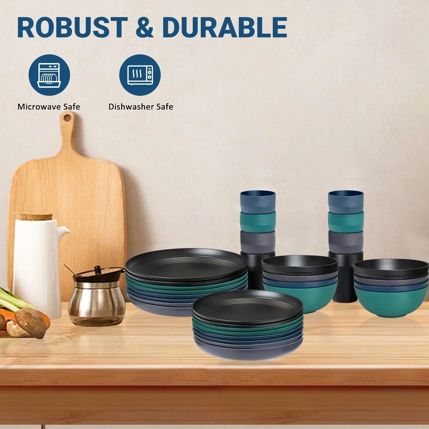 TINANA Wheat Straw Dinnerware Sets, Service for 8, 32 PCS Unbreakable Dinnerware,Microwave Dishwasher Safe - USA MEGA SHOP
